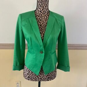 Halogen Petite Green Cotton Blend Single Button‎ Blazer Jacket